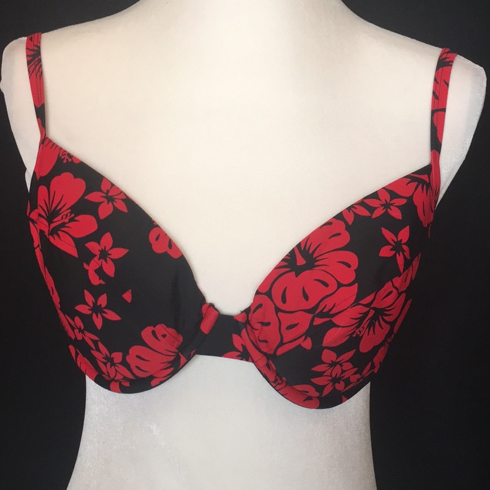 Black & Red Floral Swimsuit Top